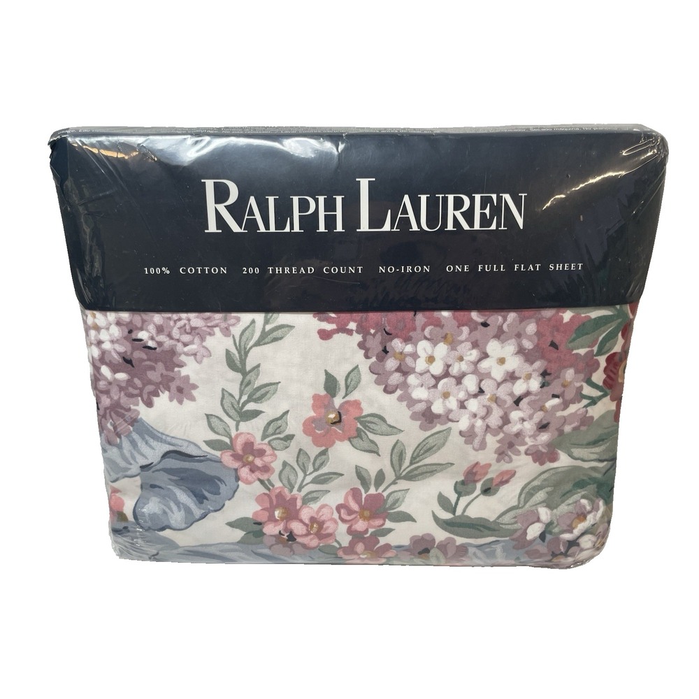 New Ralph Lauren Allison  Floral Roses Flowers Blue Bow FULL  Flat Sheet  NIP